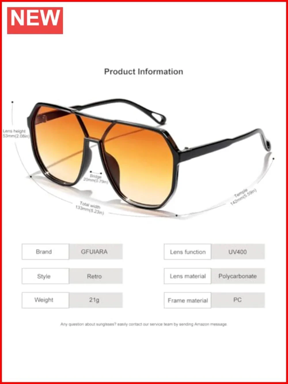 Vintage Oversized Square Aviator Sunglasses UV400 Protection Double Bridge